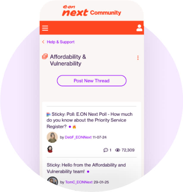 View of the E.ON Next Community website.